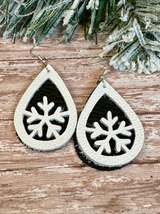 White with Black Snowflake Earrings