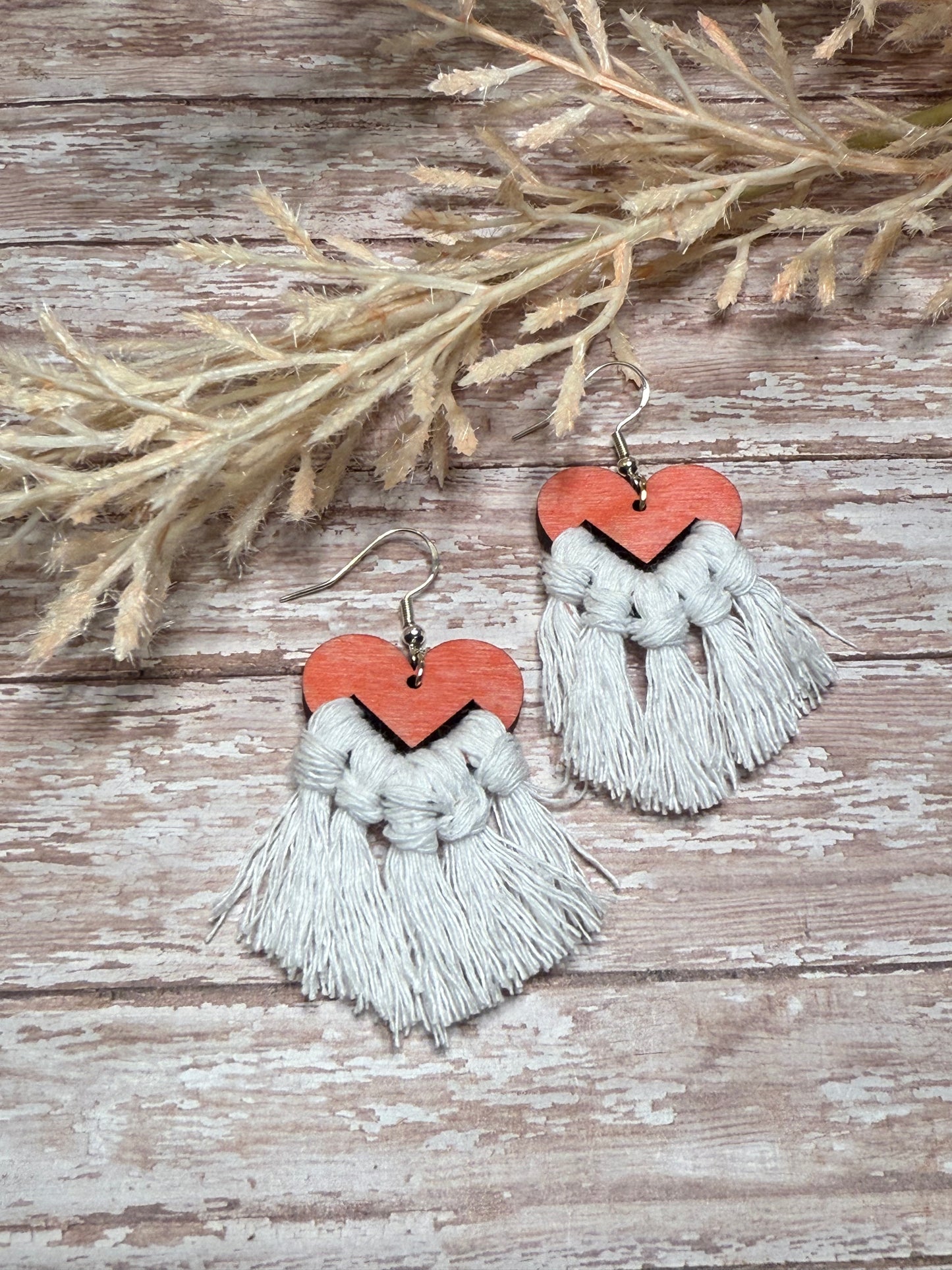 White with Pink Wood Heart