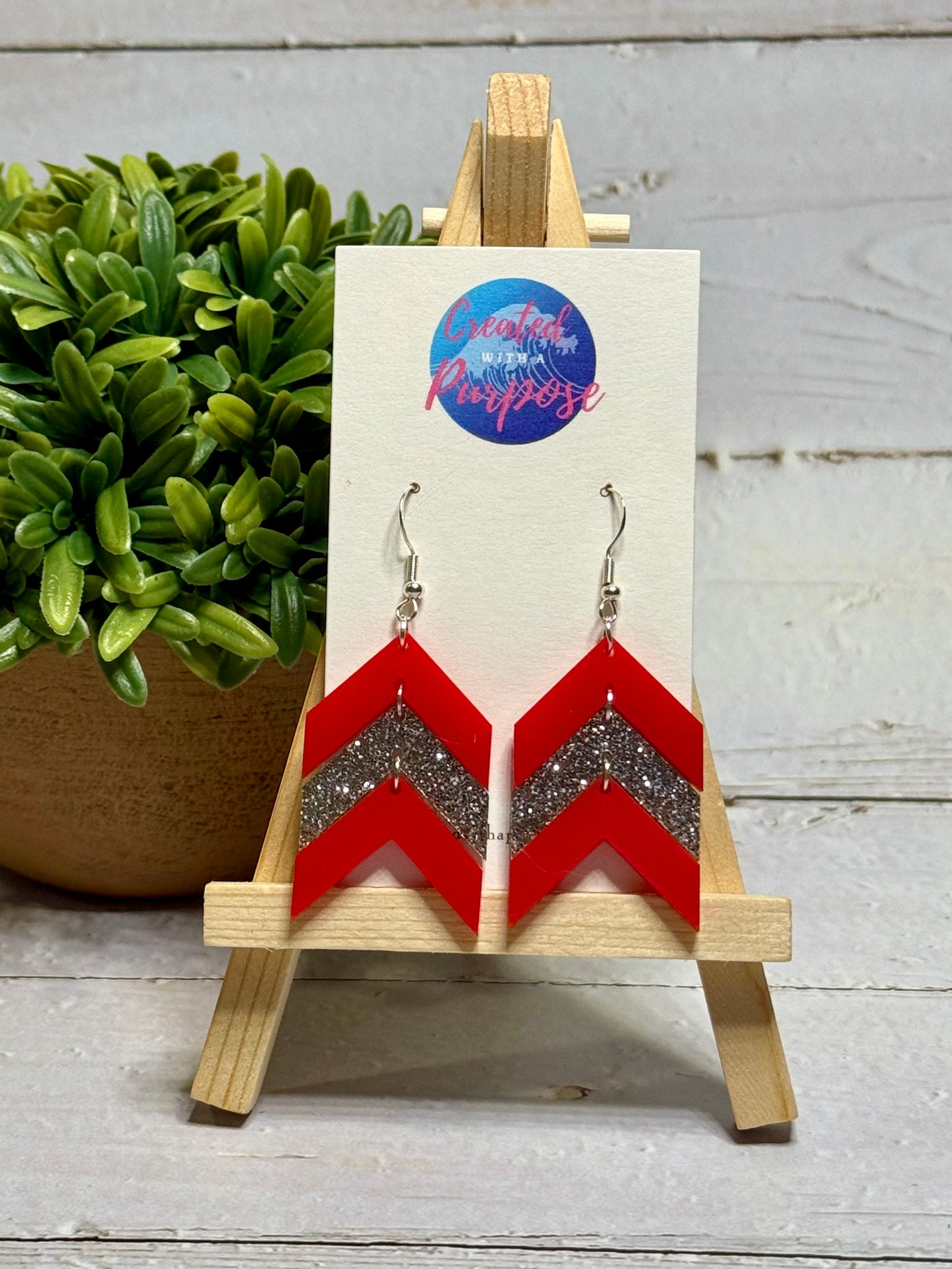 Red and Glitter Silver Chevron