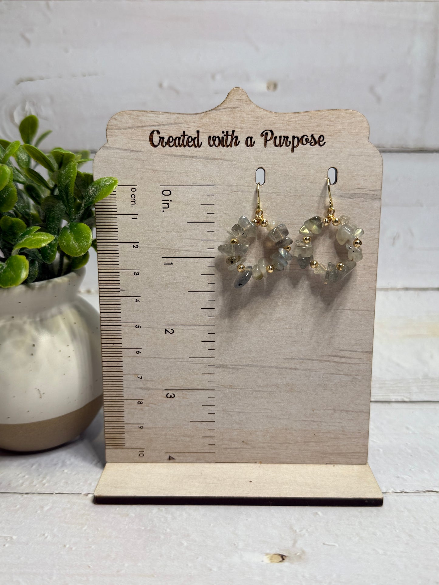 Gray Stone Circle Earrings