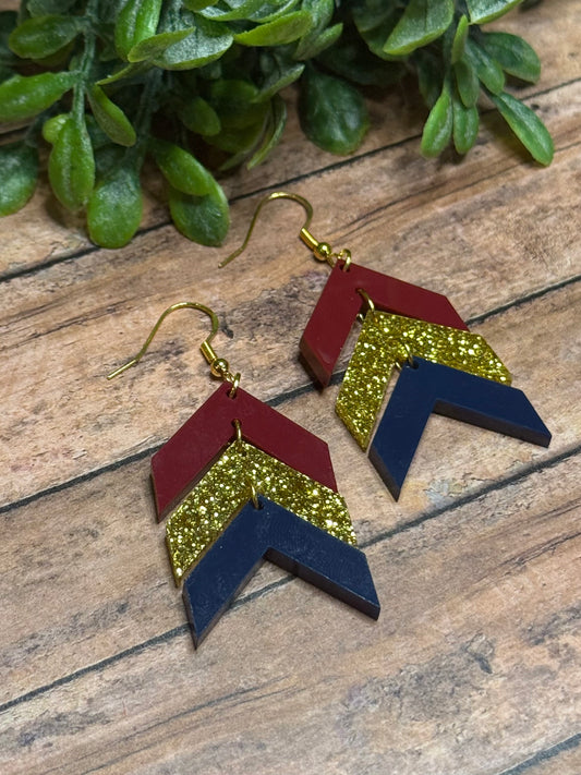 Chevron - Maroon, Gold Glitter, Navy