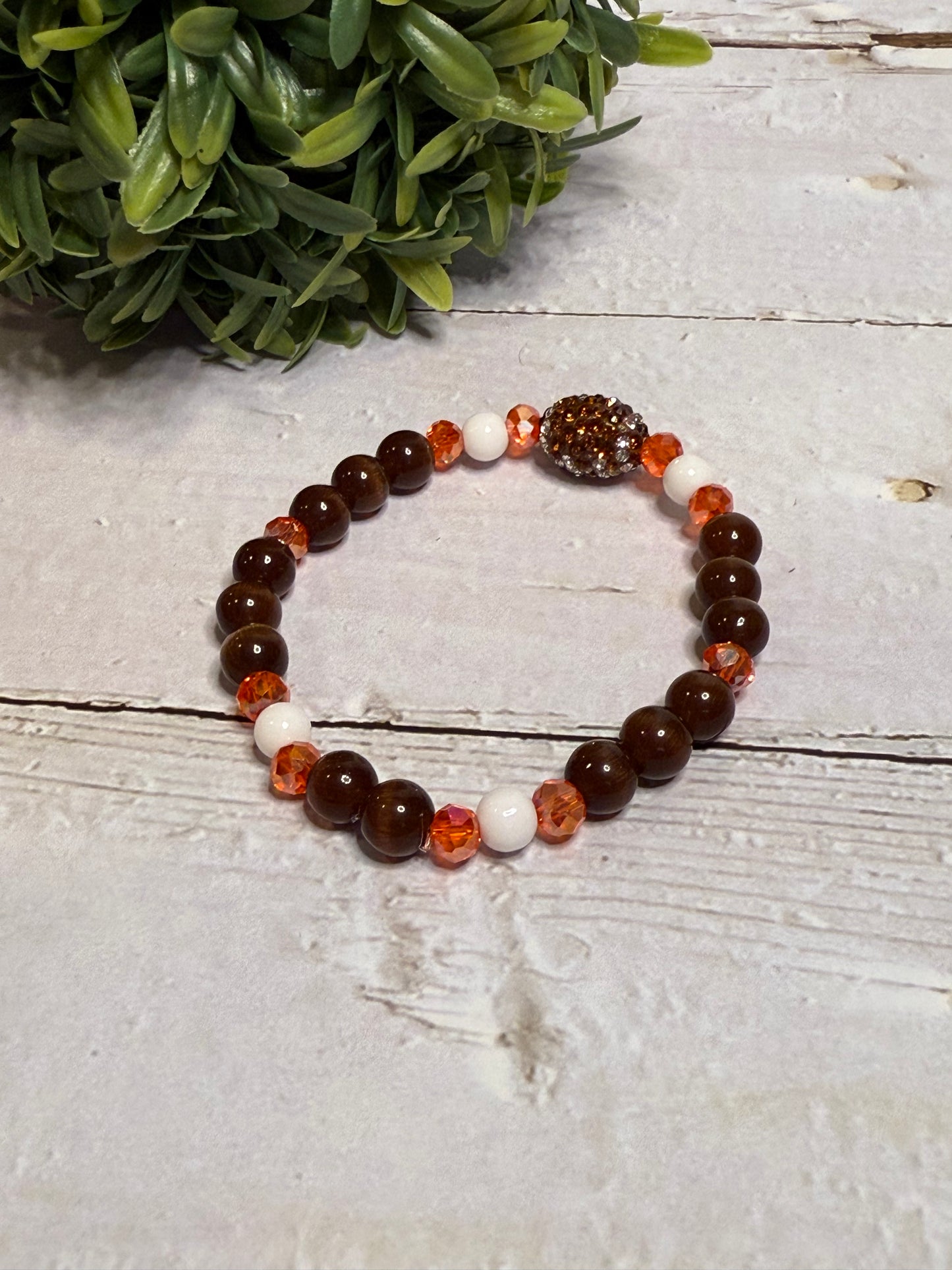 Football Rhinestone Bead with Brown and Orange Beads