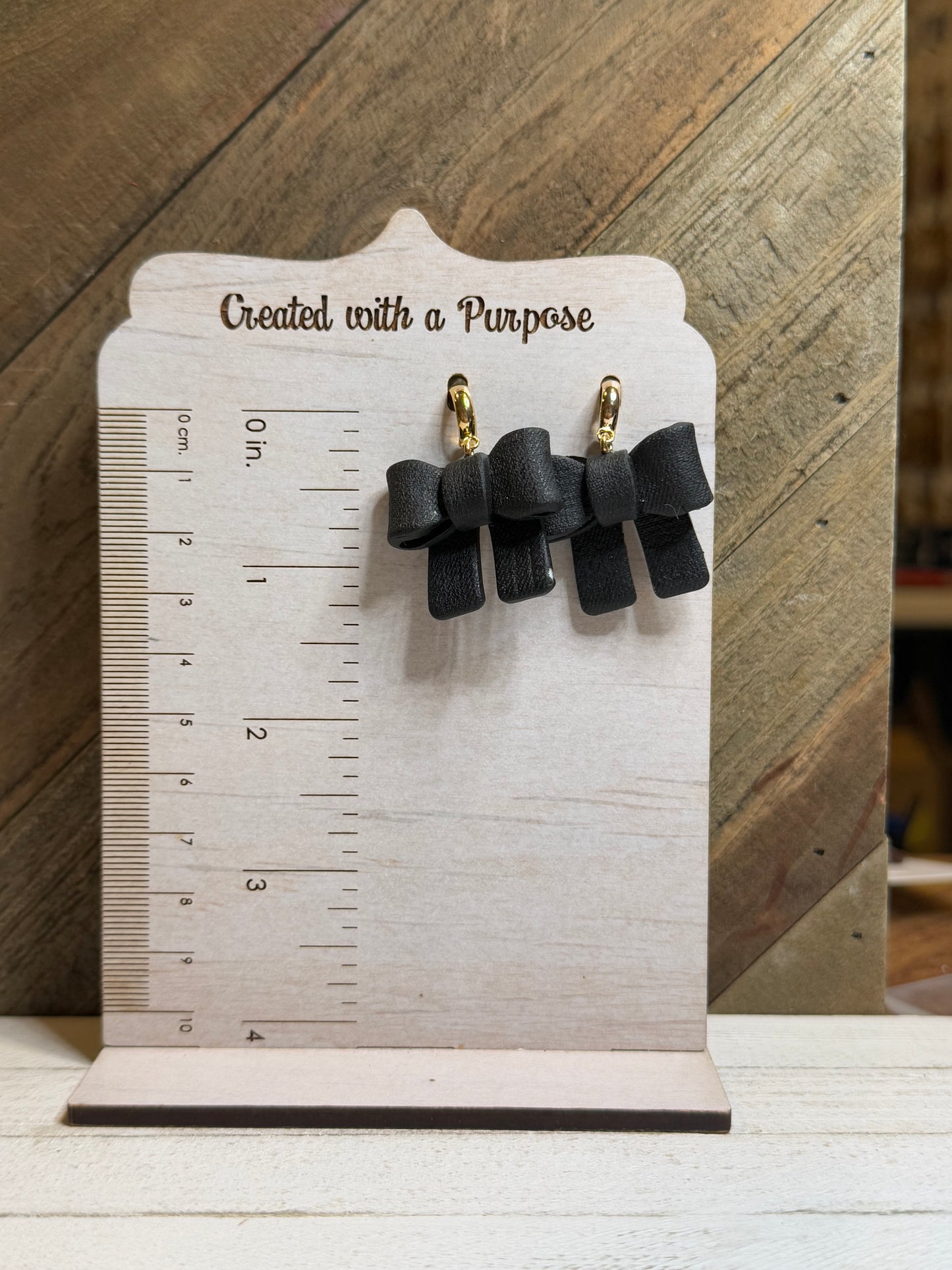 Textured Black Bow with Hoops