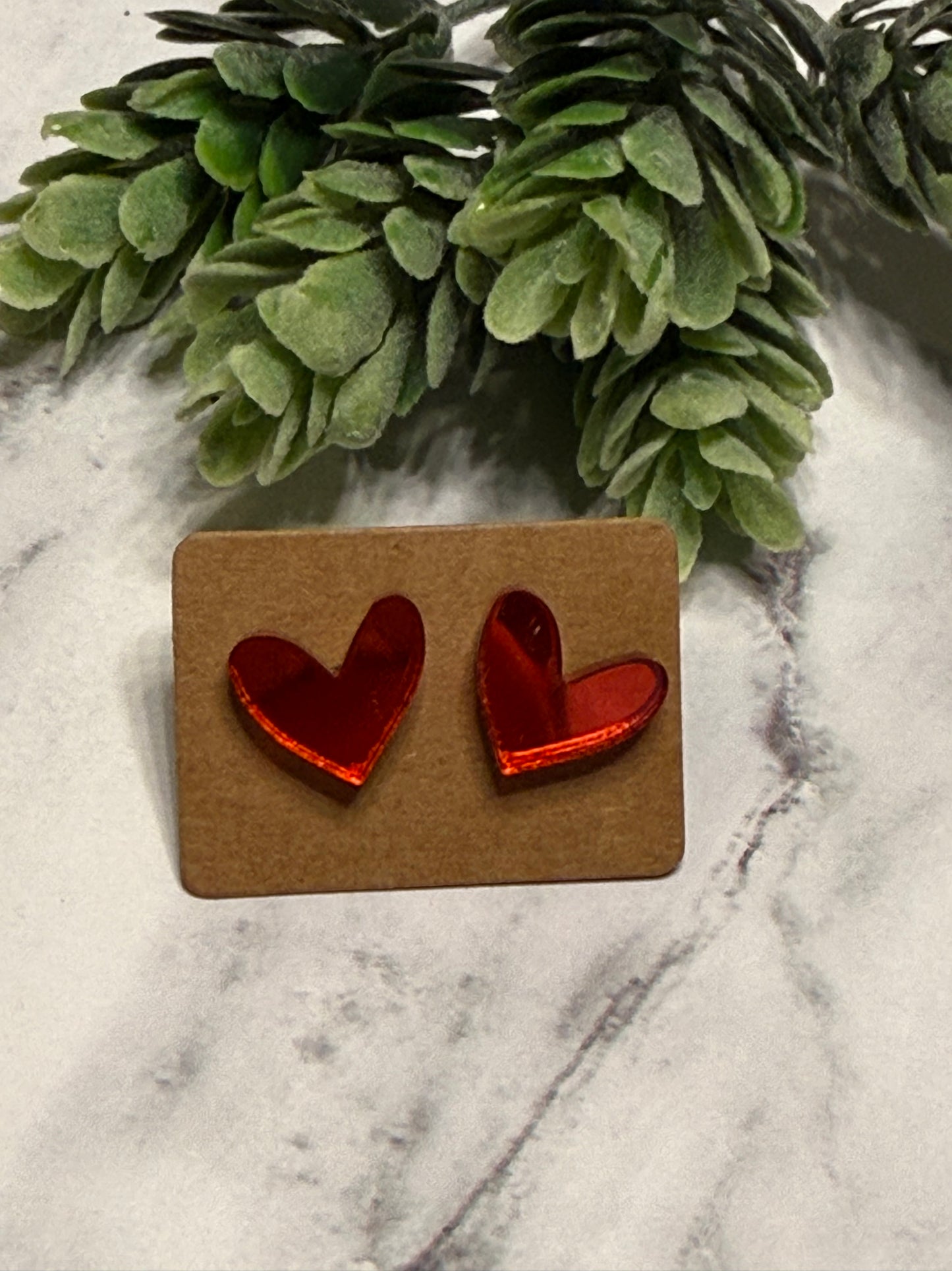 Red Mirror Heart Studs
