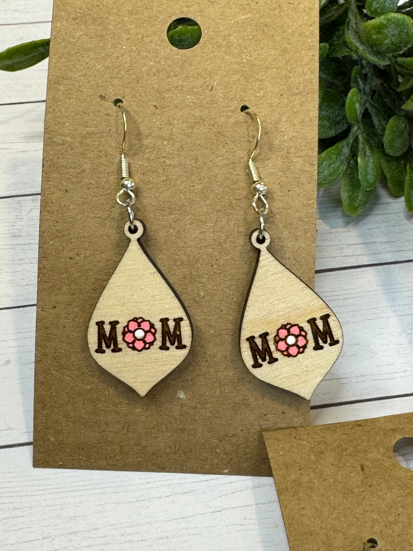 Mom Flower Wood Earrings