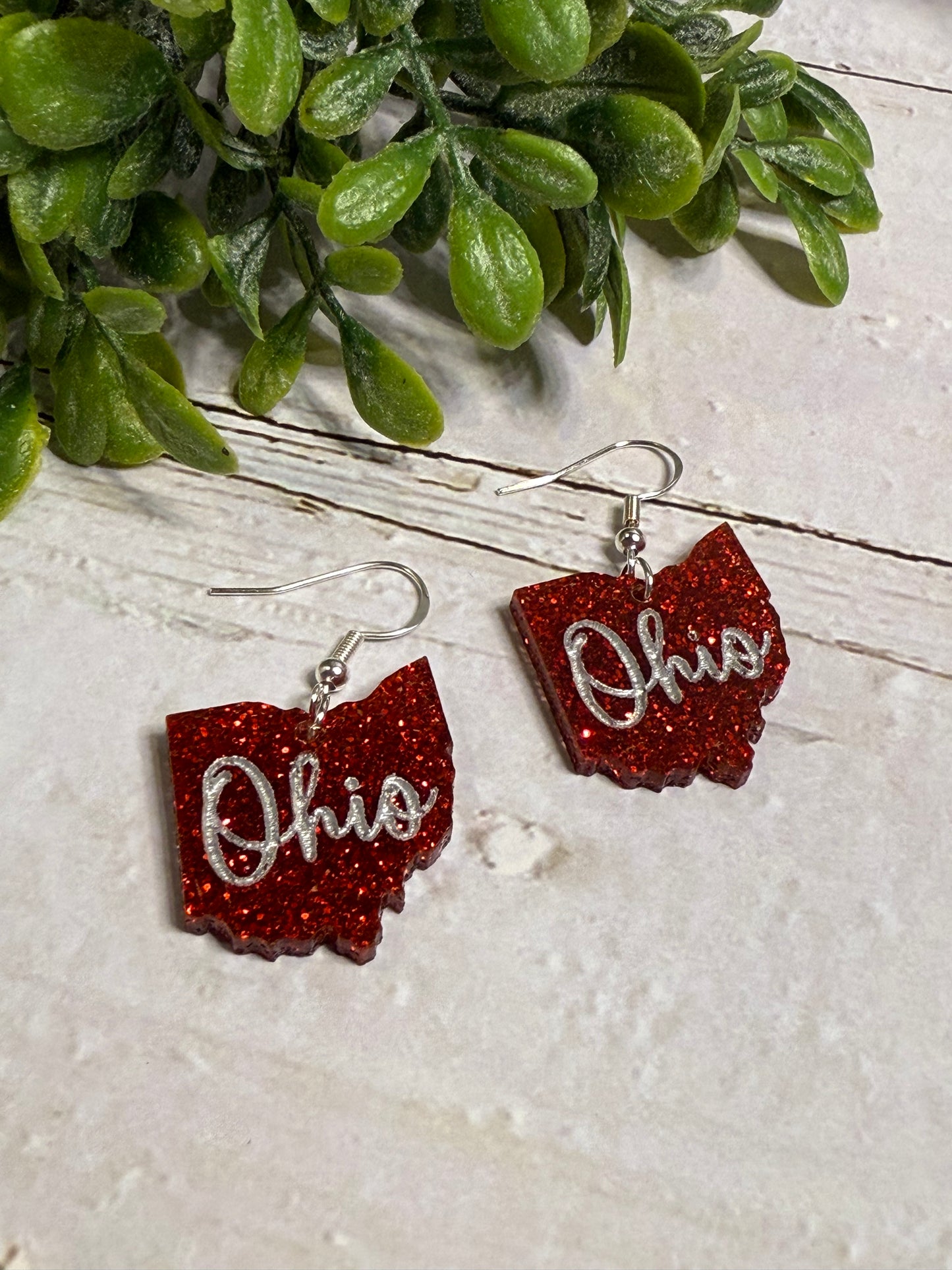 Red Glitter Ohio Dangle