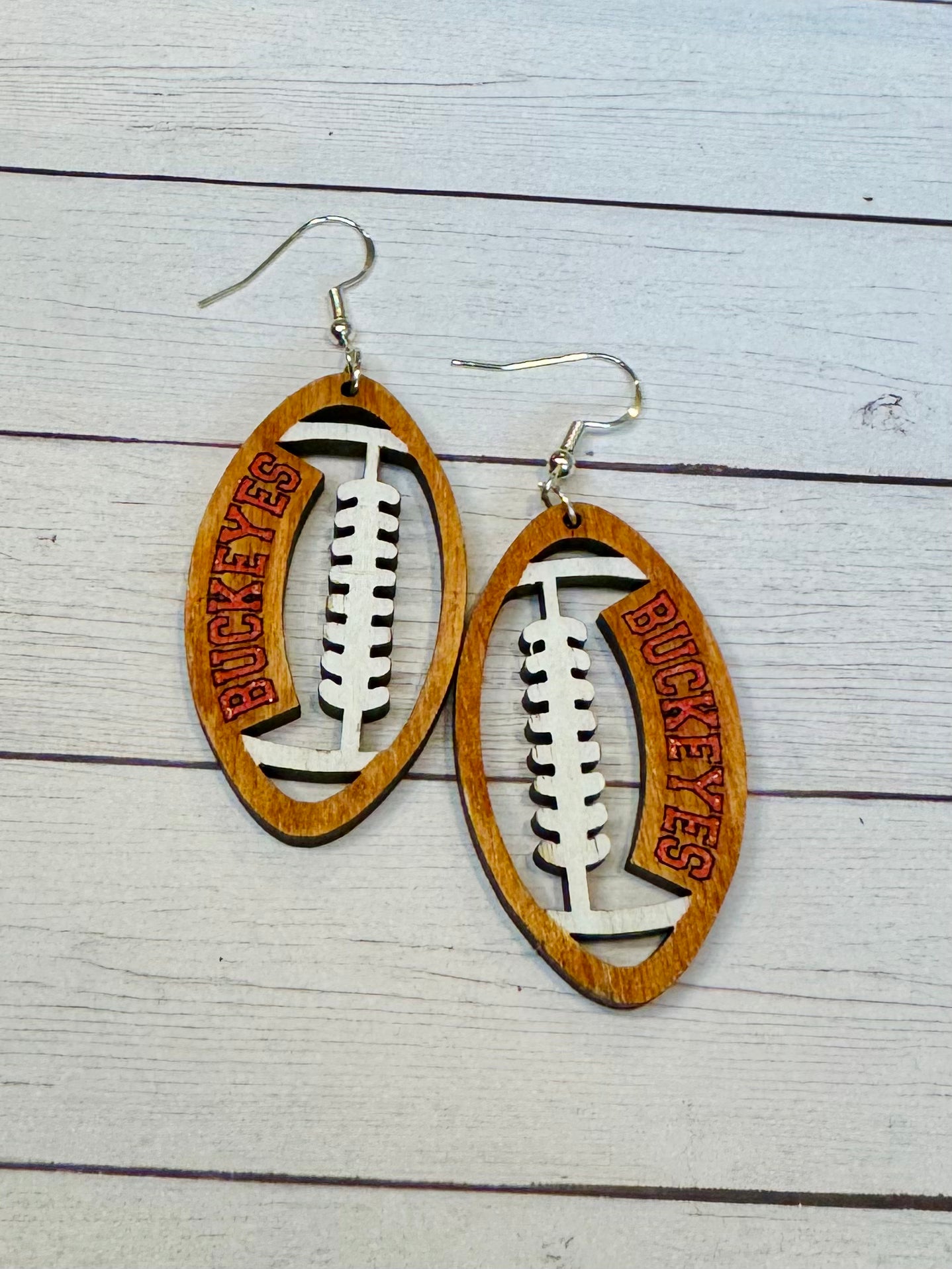 Buckeyes Wooden Football Earrings