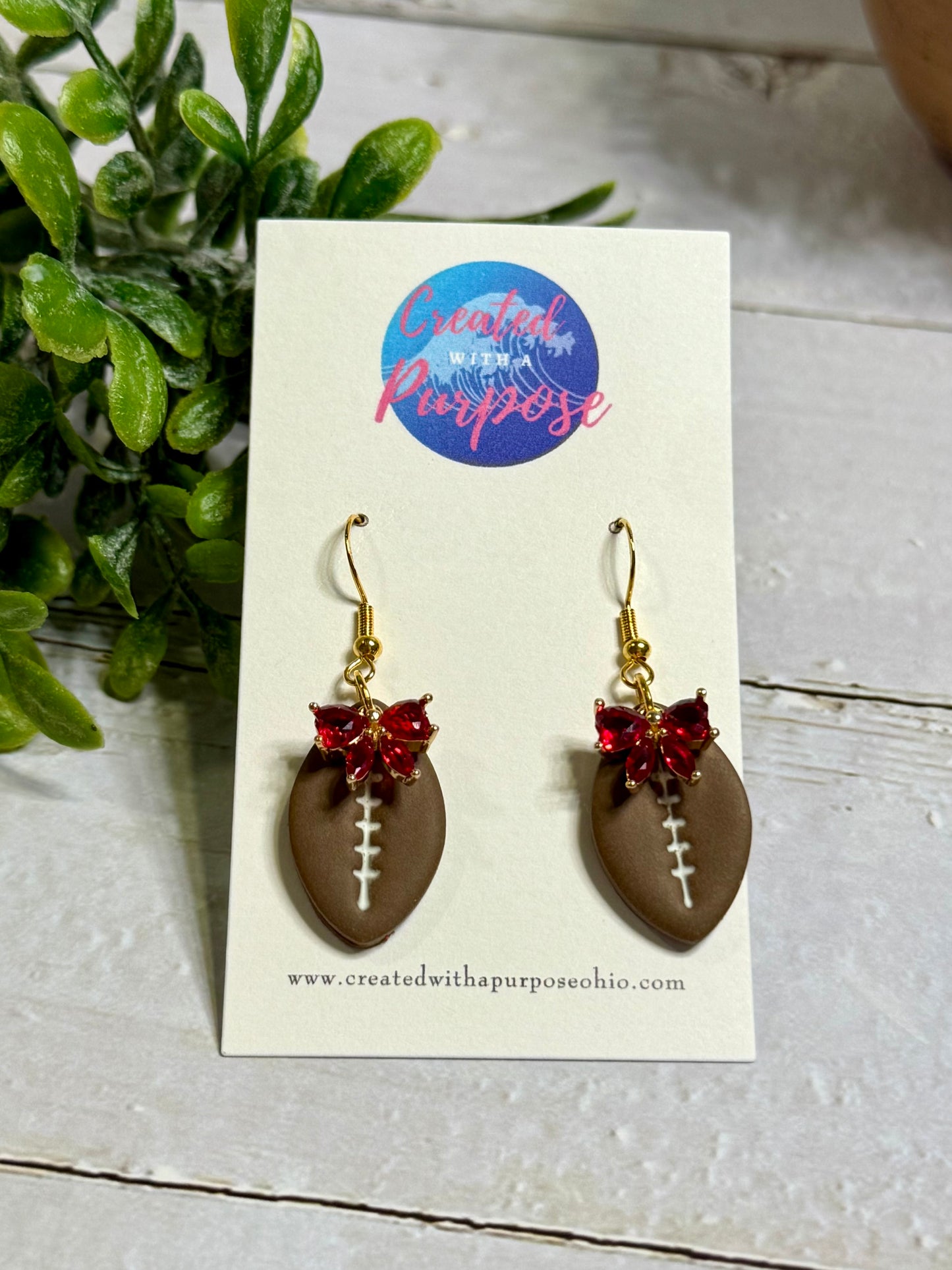 Football with Red Rhinestone Bow