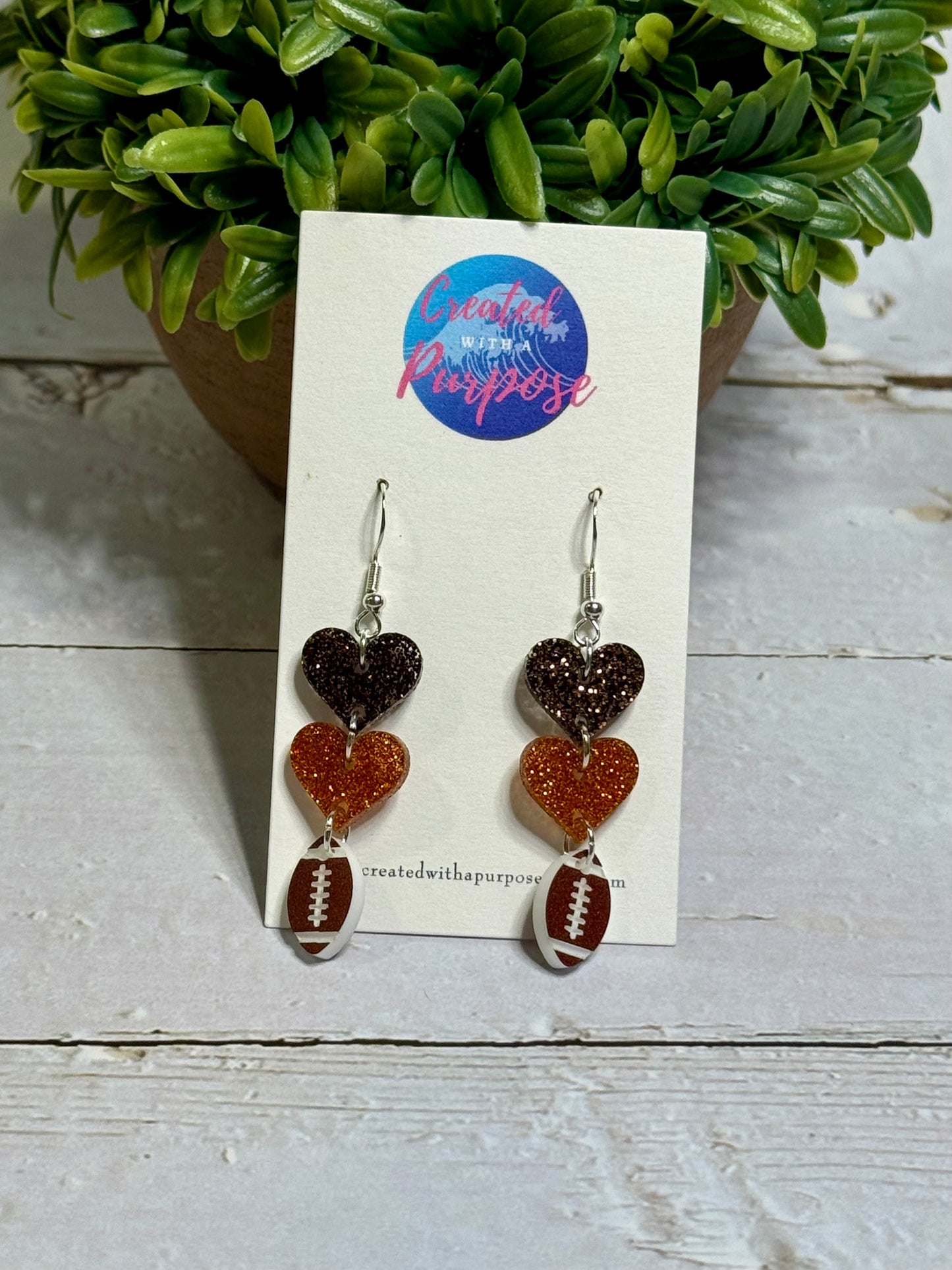 Brown and Orange Glitter Hearts with Football