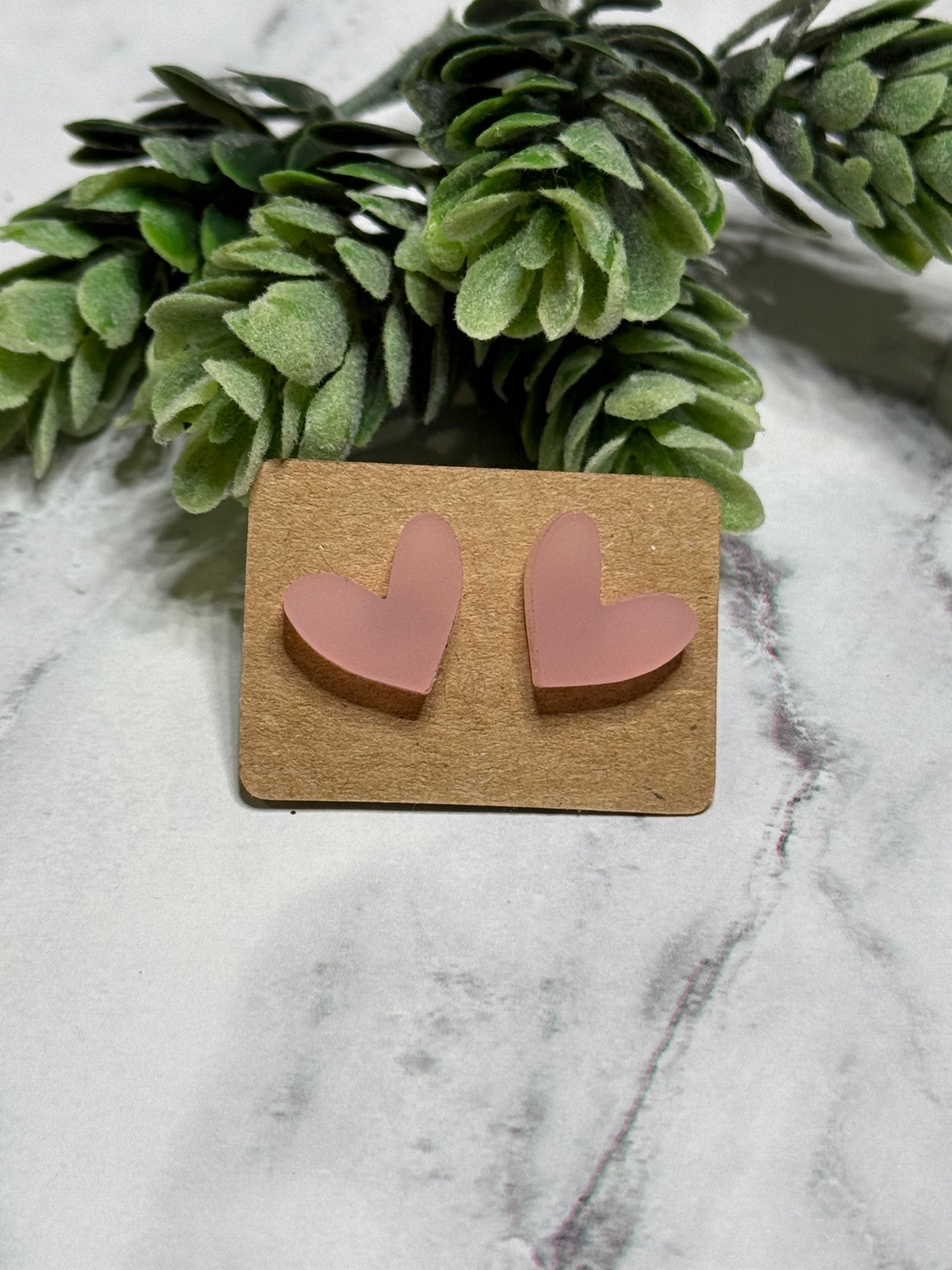 Pink Frosted Heart Studs