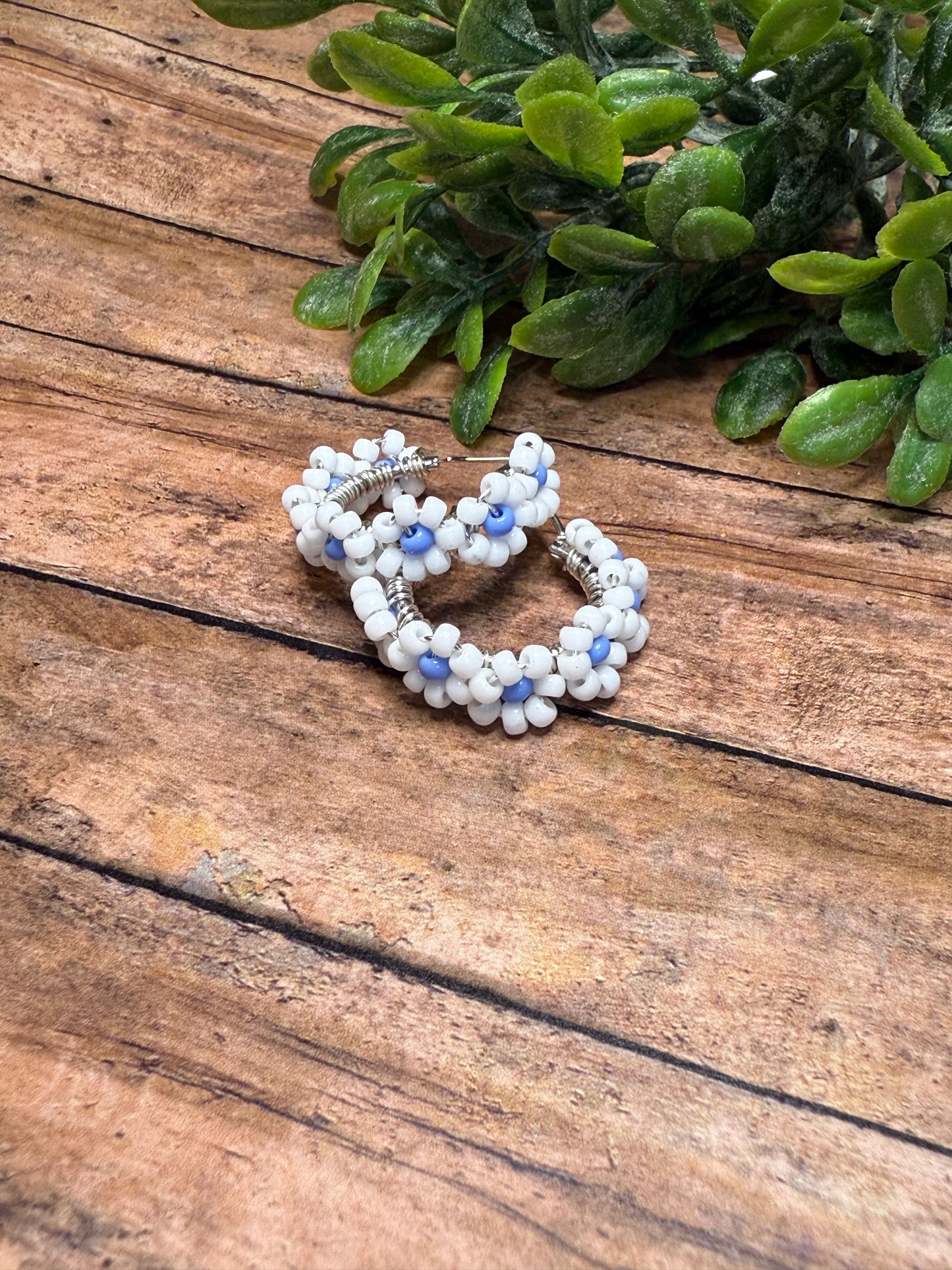 White and Blue Flower Hoops