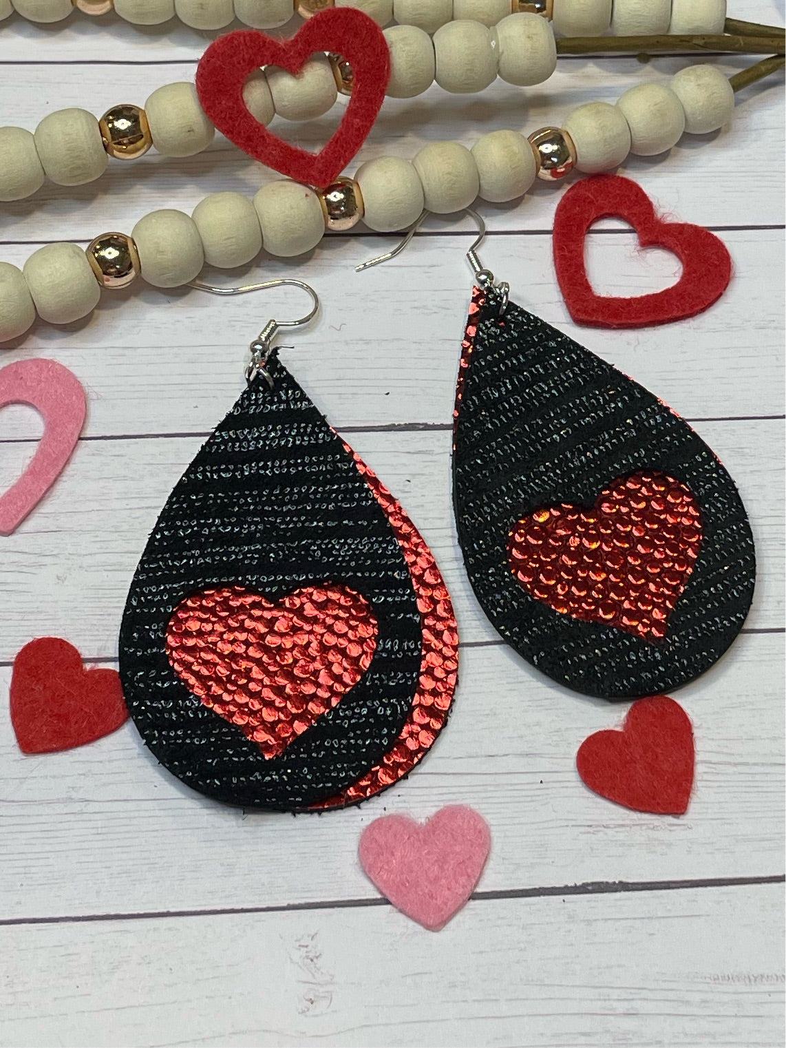 Black with Red Heart Earrings