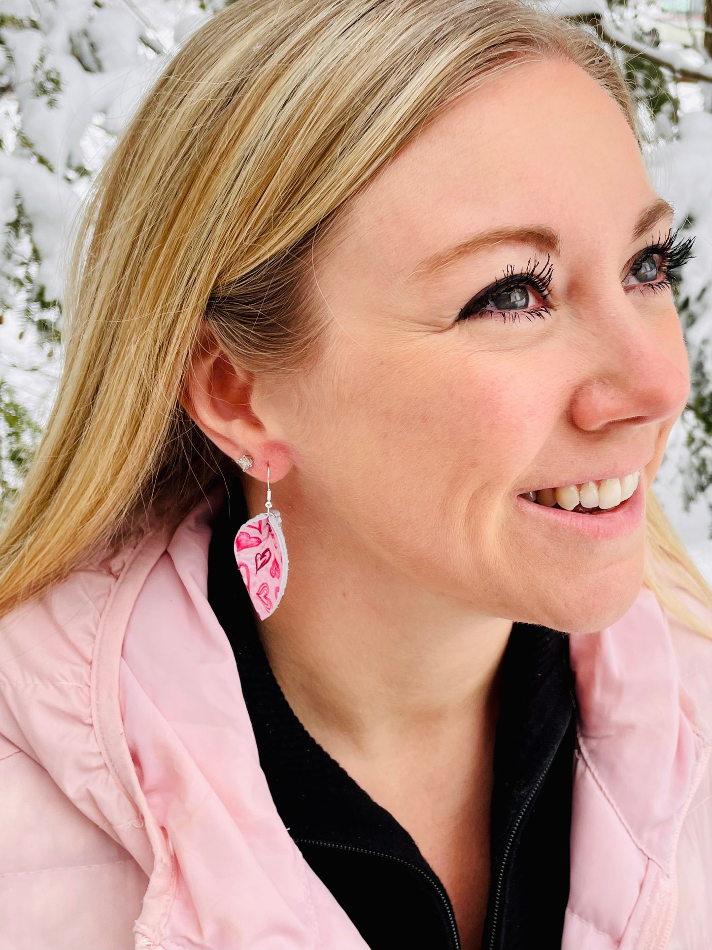 Pink Hearts Folded Earrings