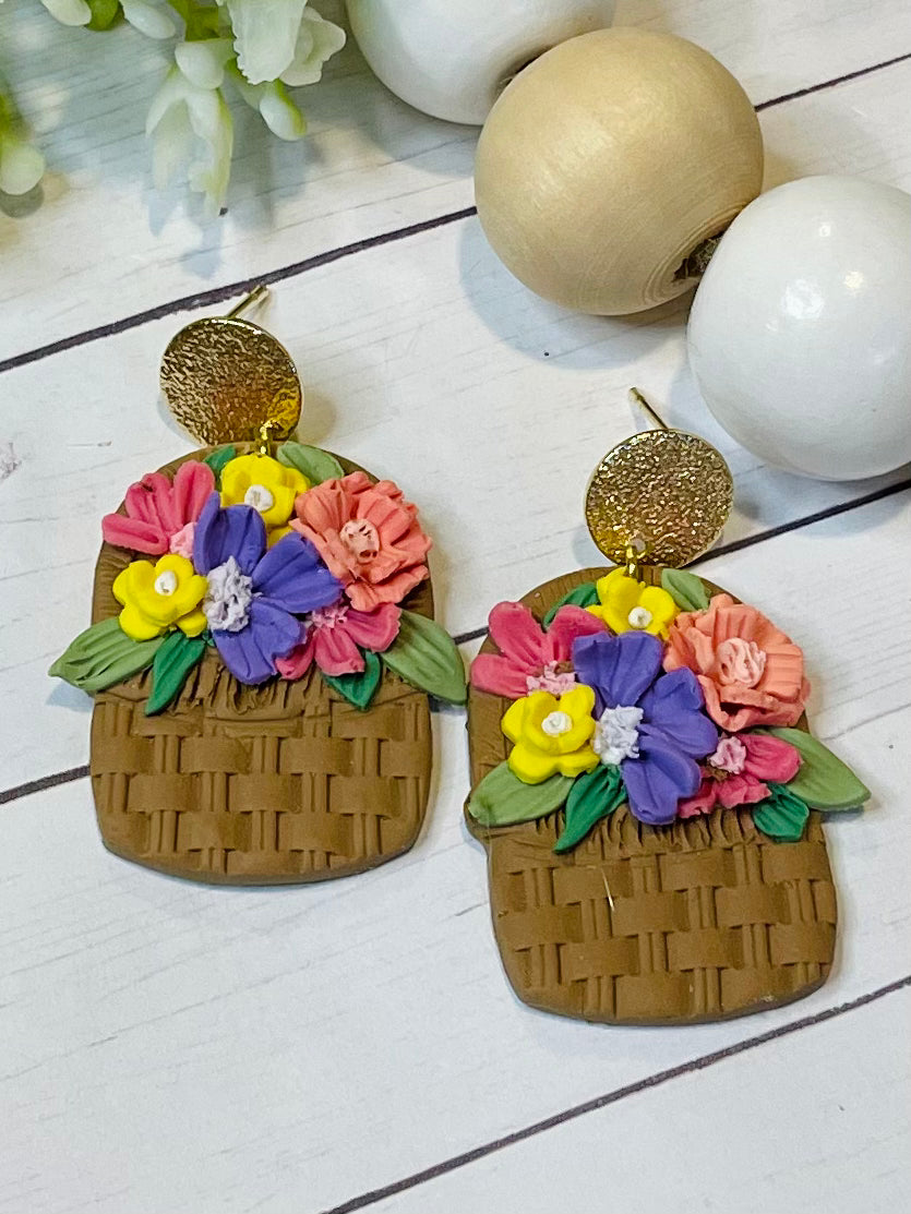 Polymer Clay Flower Basket Earrings