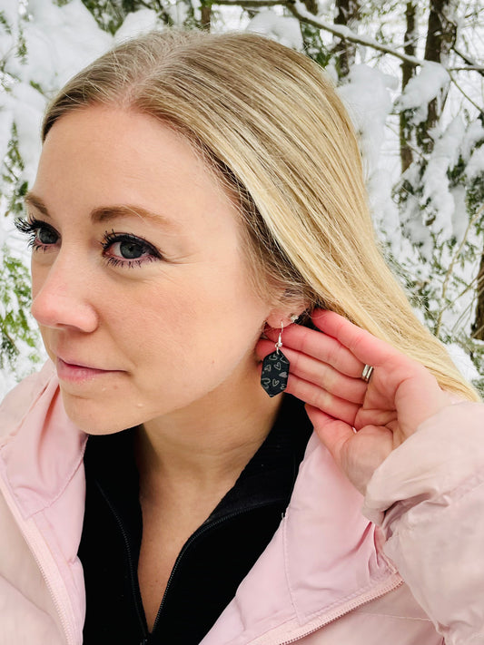 Black with Holographic Silver Hearts Polymer Clay Earrings
