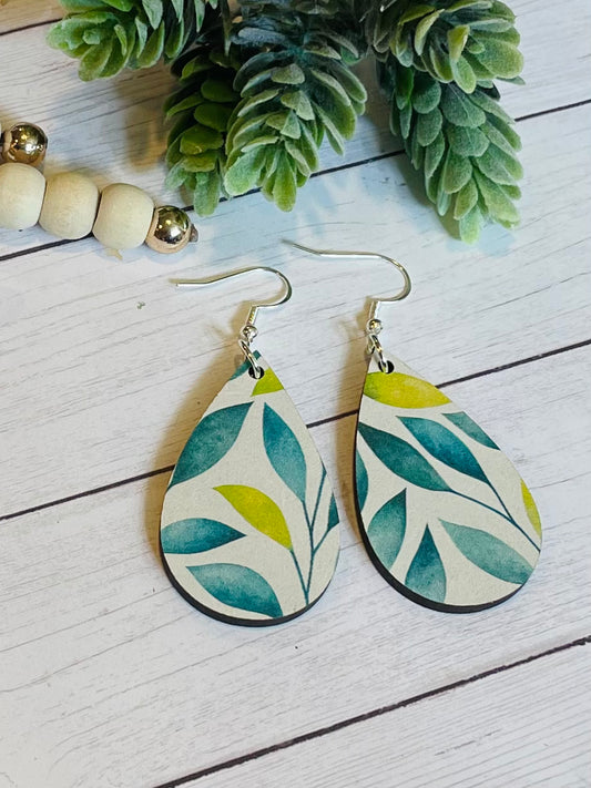 Leaf Wood Teardrop Earrings