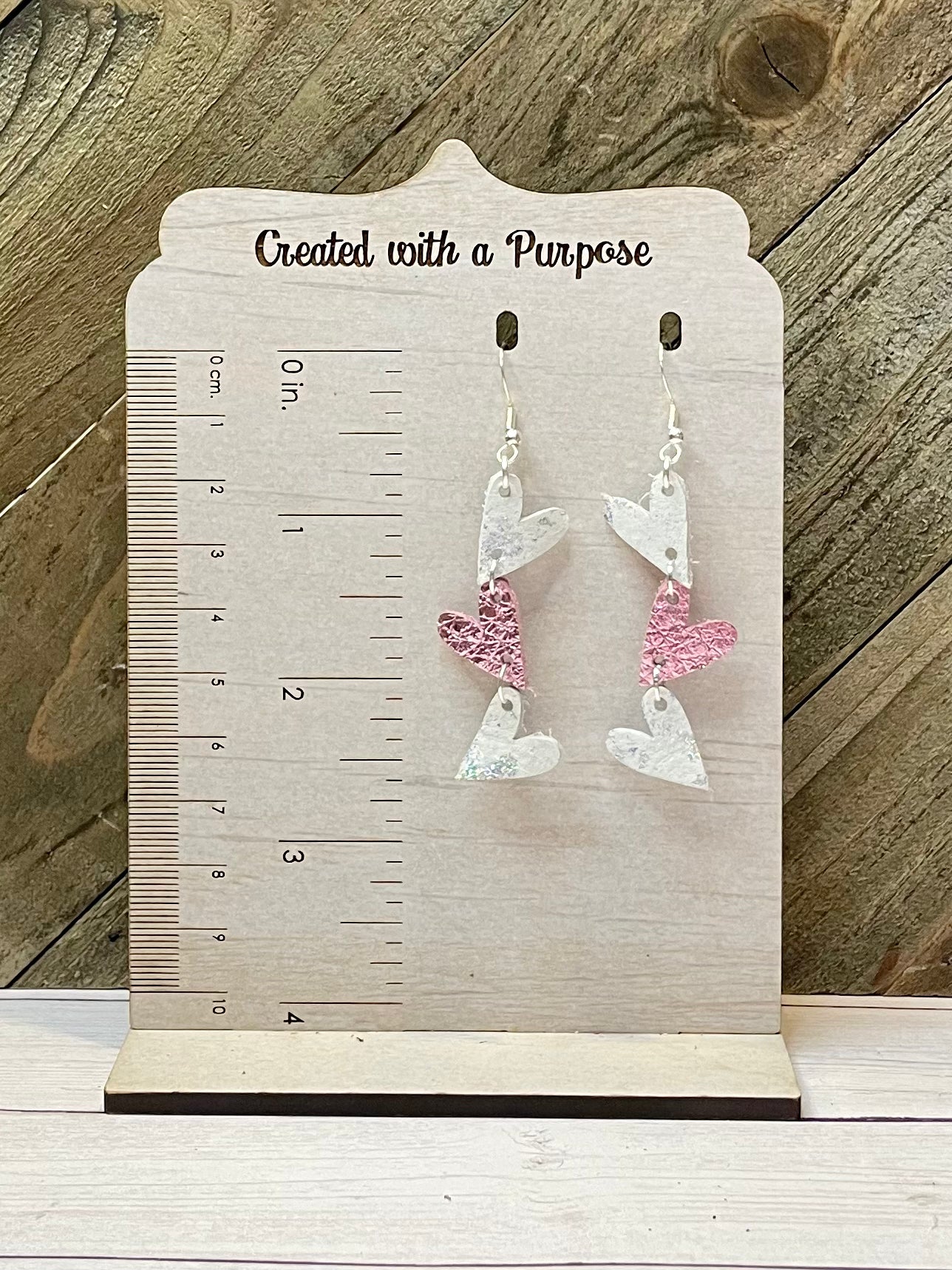 White and Pink Triple Heart Earrings