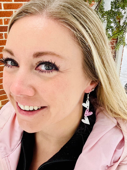White and Pink Triple Heart Earrings