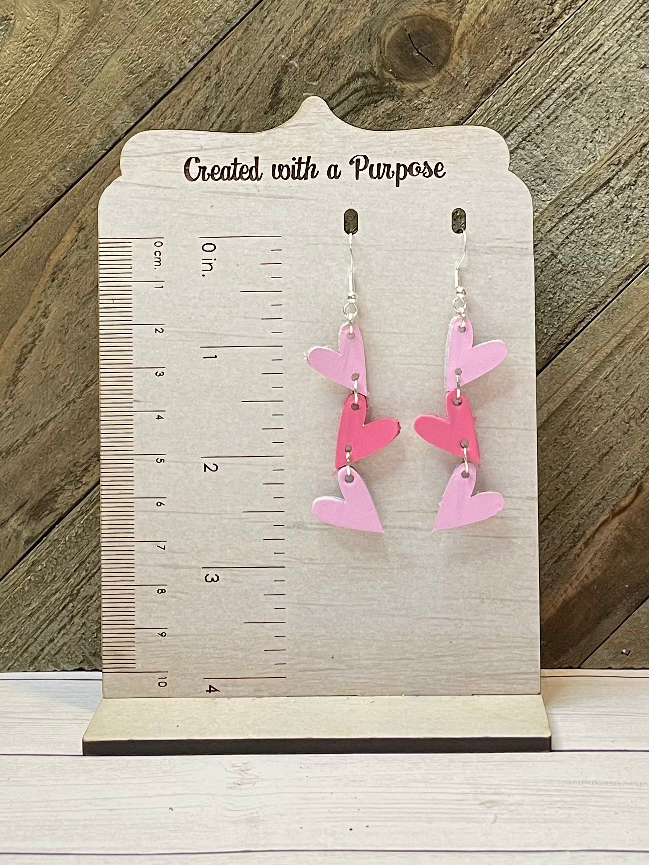 Light Pink and Dark Pink Triple Heart Earring