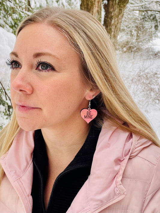 Be Mine Wooden Heart Earrings