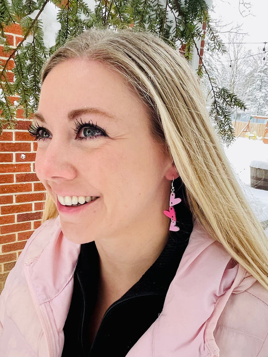 Light Pink and Dark Pink Triple Heart Earring