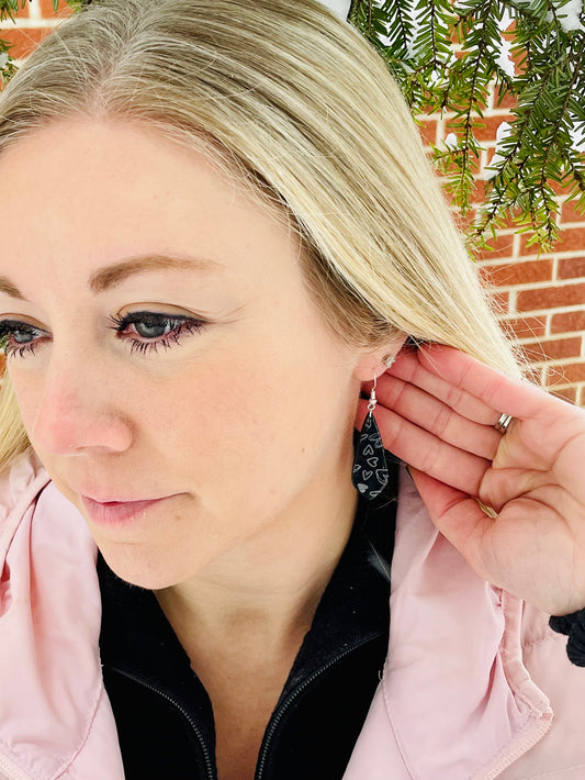 Holographic Silver Hearts on Black Earrings