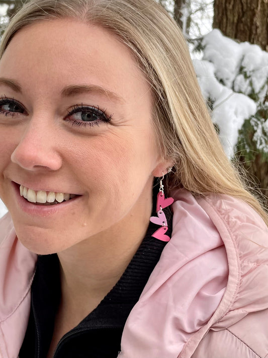 Dark Pink and Light Pink Heart Earrings