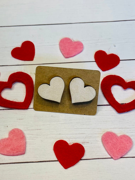 Pearl White Wooden Heart Studs