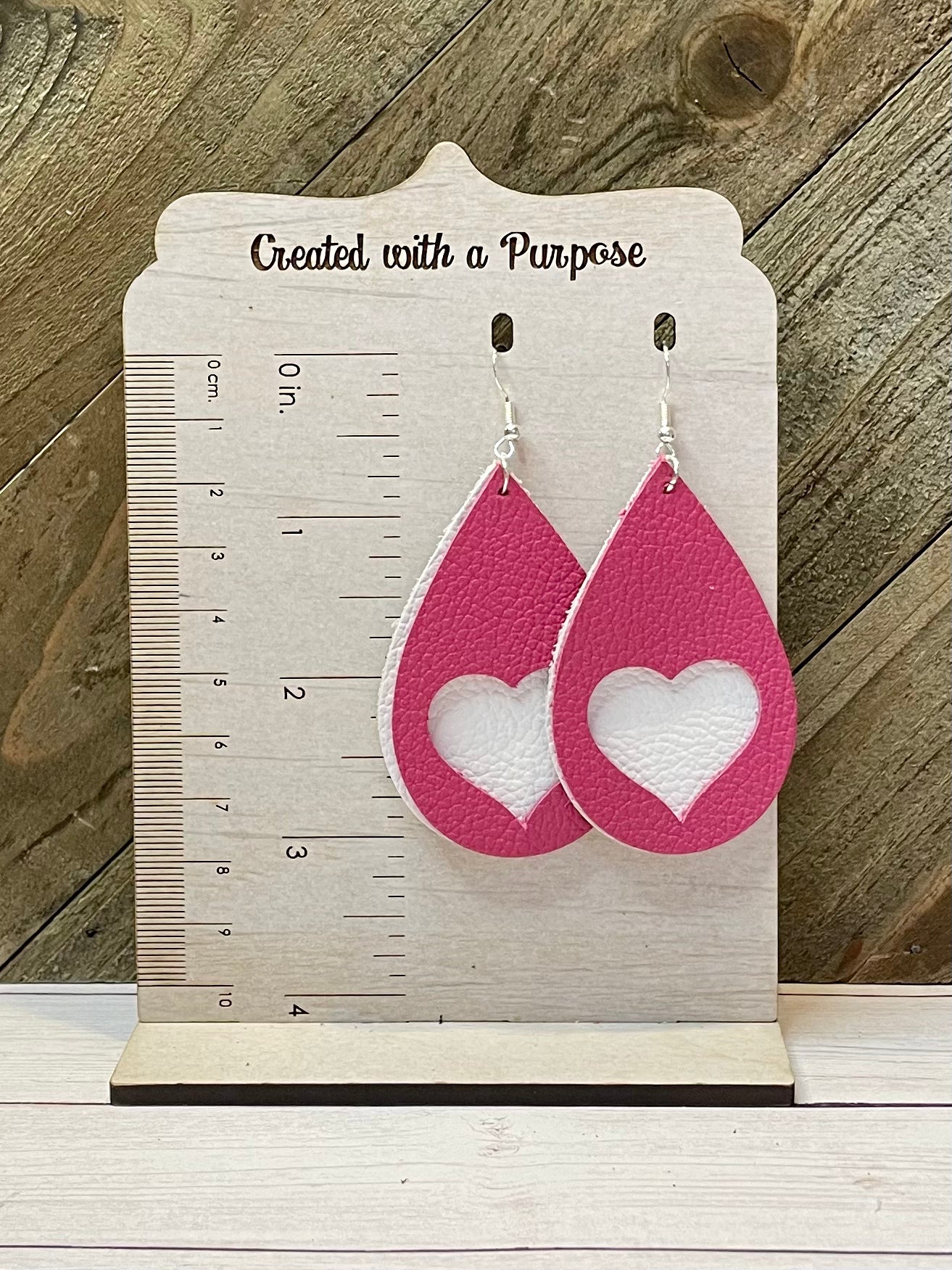 Pink With White Heart Earrings