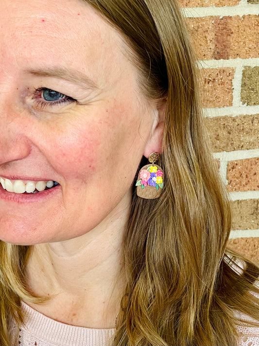 Polymer Clay Flower Basket Earrings