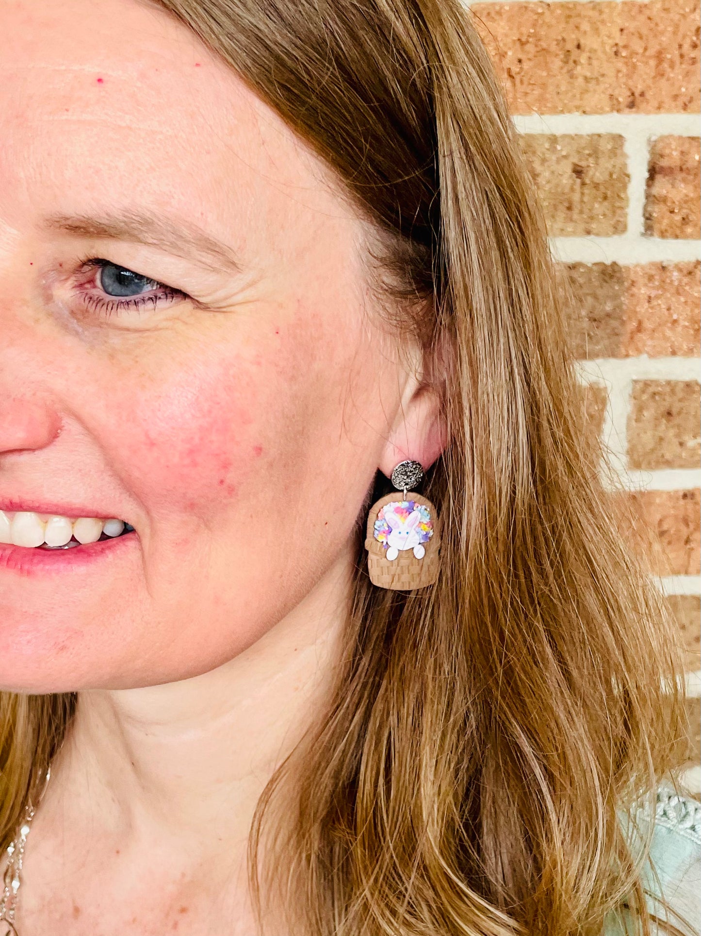Bunny Flower Basket Earrings