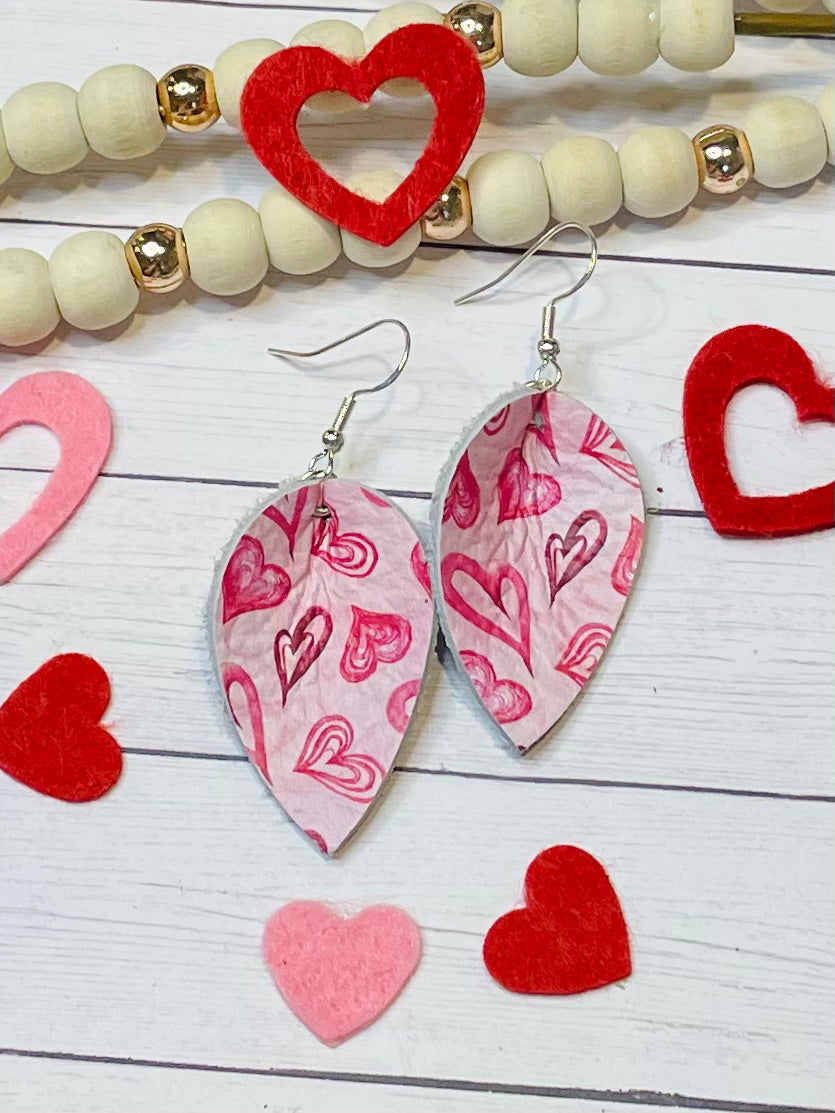 Pink Hearts Folded Earrings