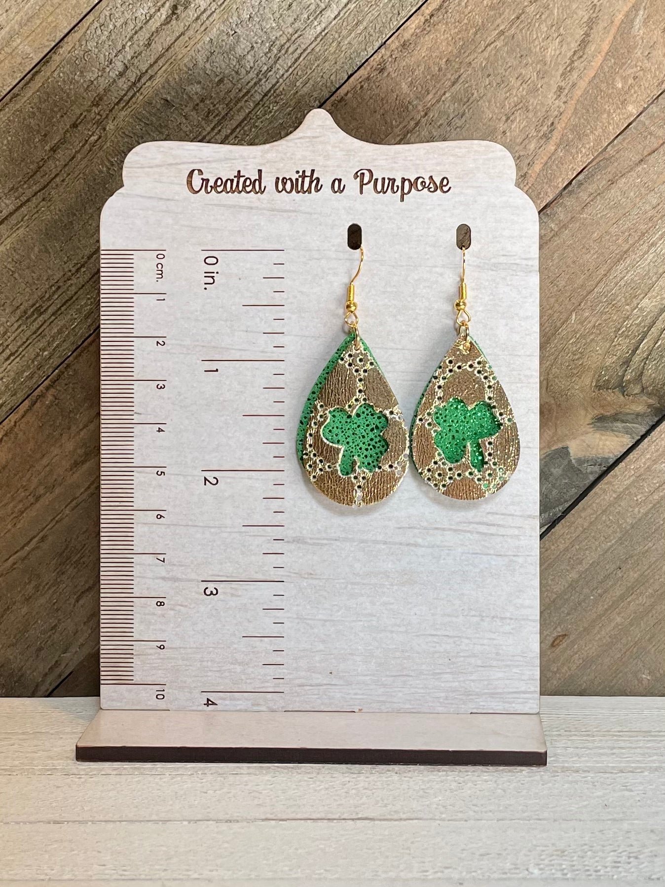 Gold with Green Shamrock Double Layer Earrings