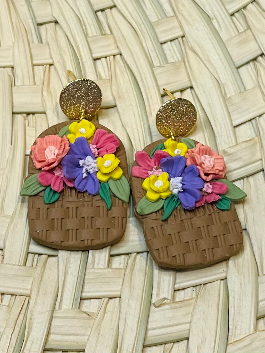Polymer Clay Flower Basket Earrings