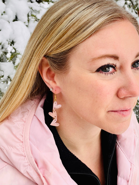Metallic Rose Gold Triple Heart Earrings