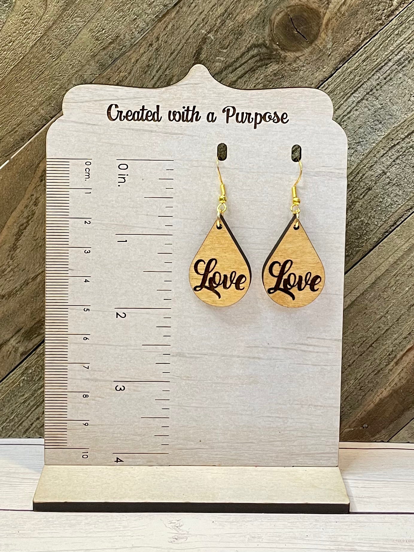 Love Wooden Tear Drop Earrings