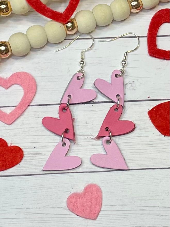 Light Pink and Dark Pink Triple Heart Earring