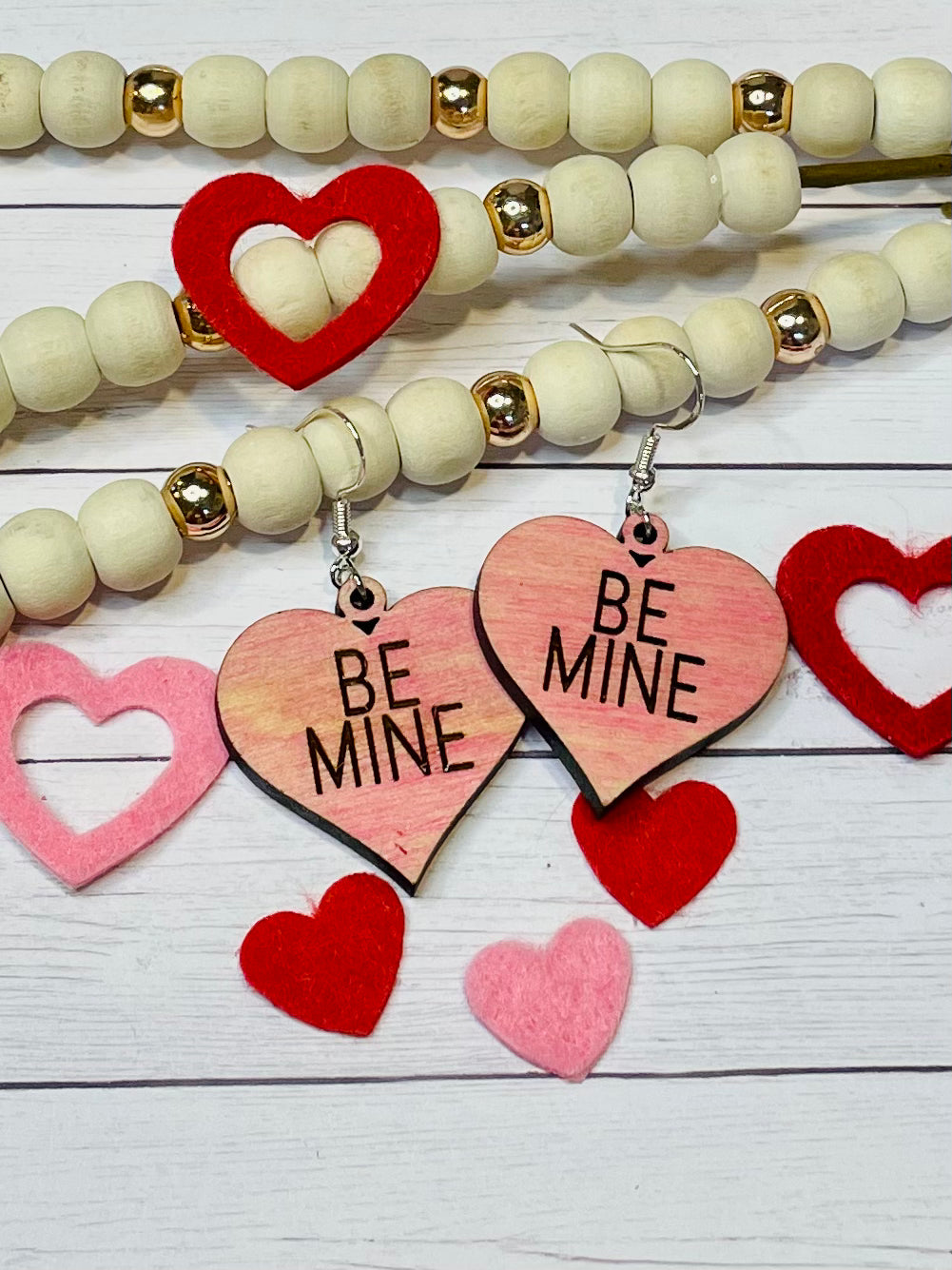 Be Mine Wooden Heart Earrings