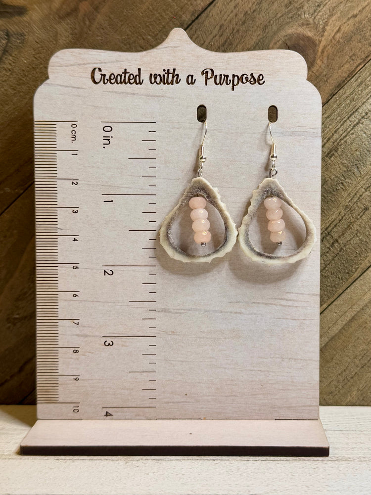 Pink Beads with Open Deer Antler Earrings