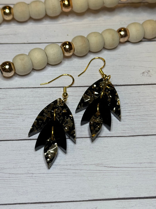 Black with Gold Flake Triple Earrings