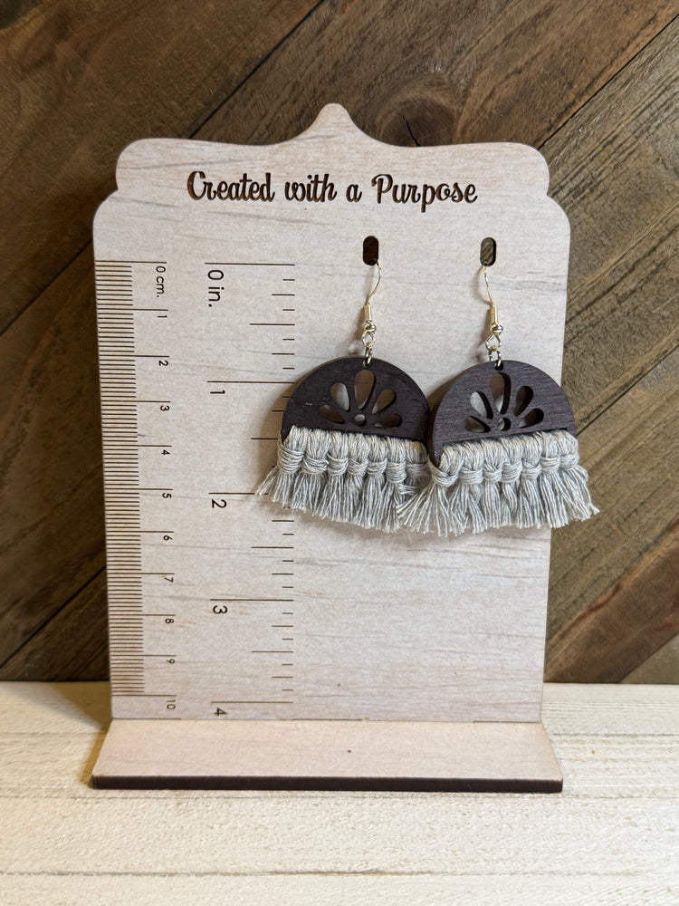 Gray and Black Macrame Earrings