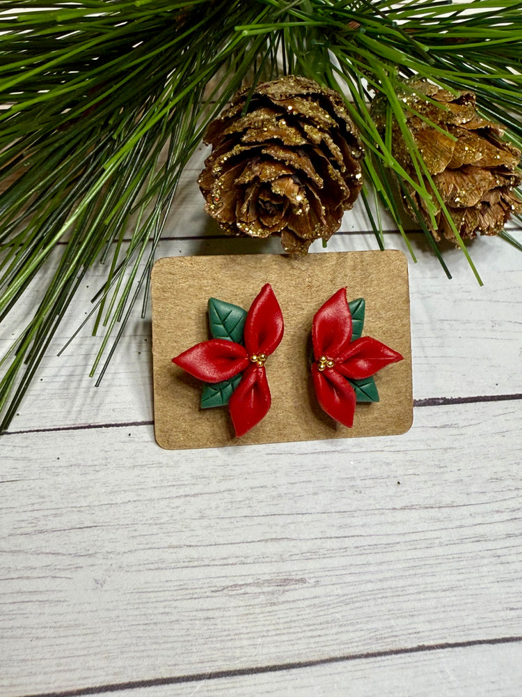 Red Poinsettia Studs