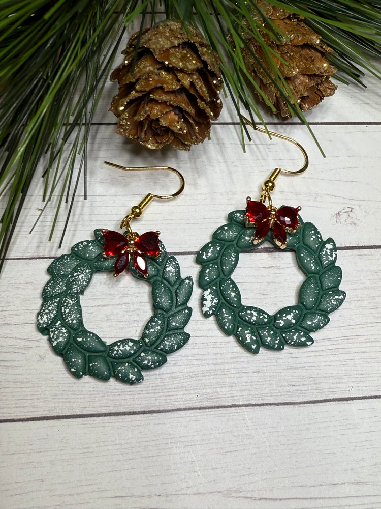 Green Wreath with Red Sparkle Bow