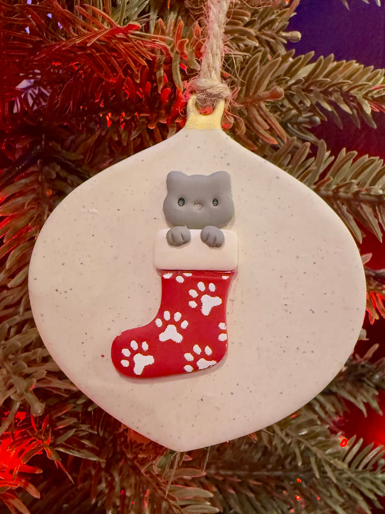 Cat with Paw Print Stocking Ornament