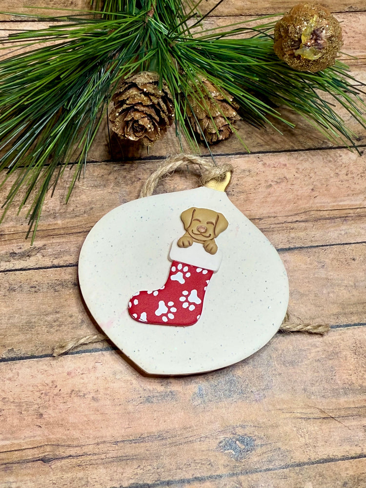 Dog in Paw Print Stocking Ornament