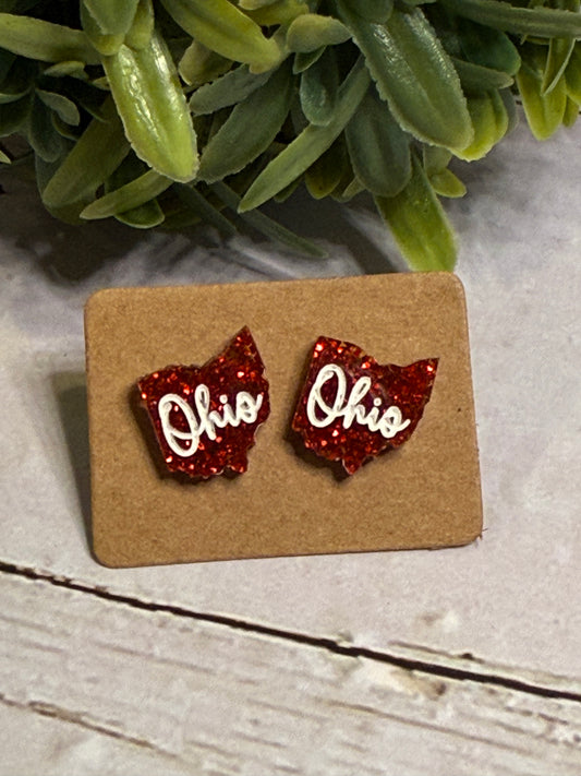 Cursive Ohio Glitter Red Stud