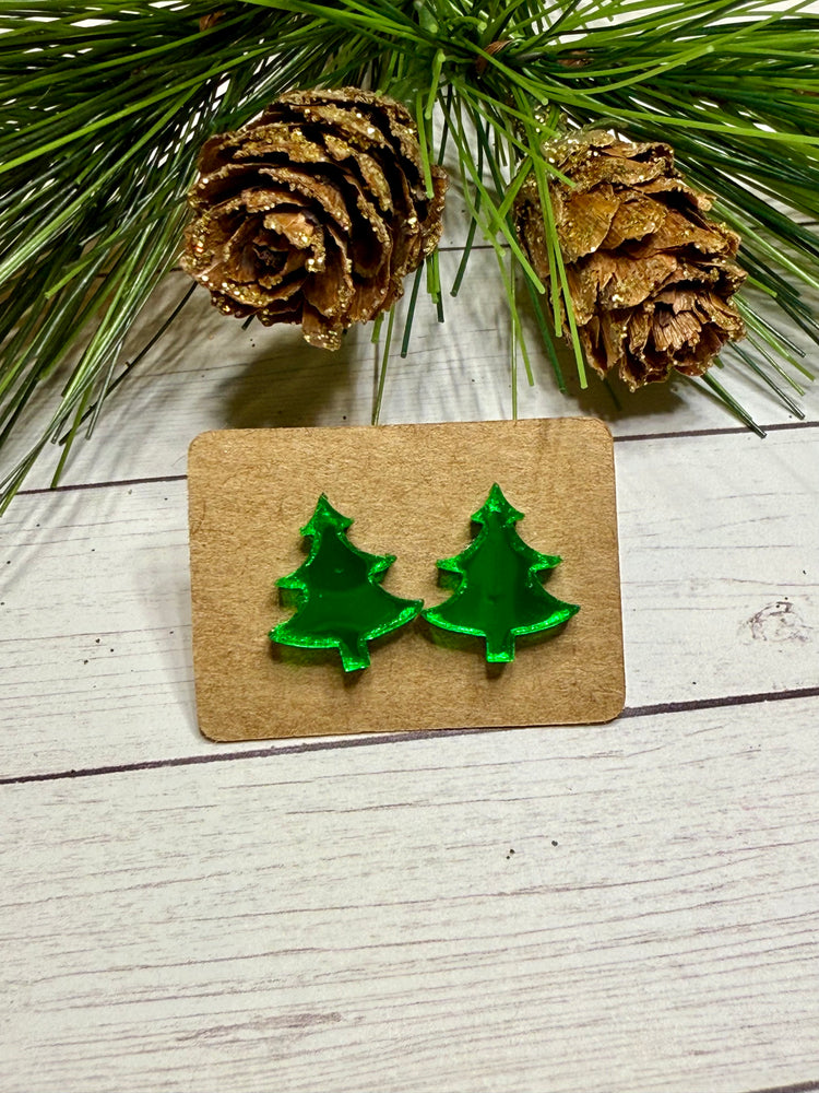 Mirror Green Tree Studs