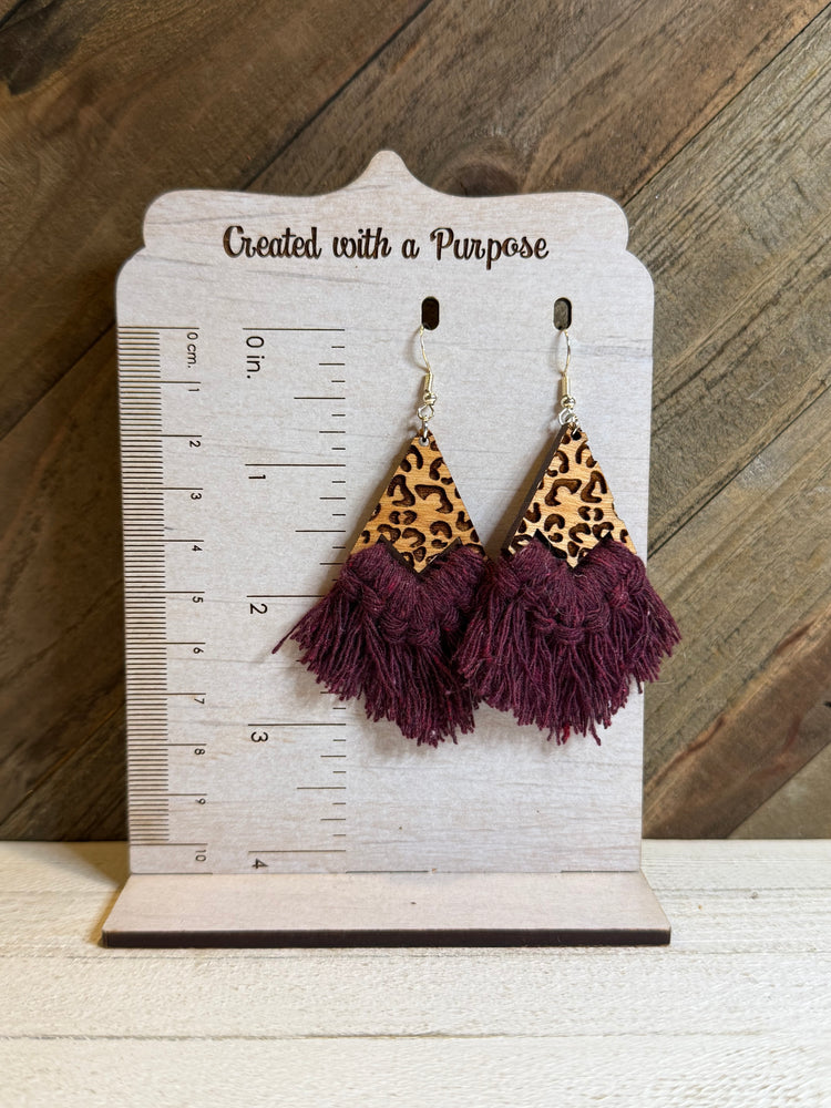 Purple Leopard Macrame Earrings