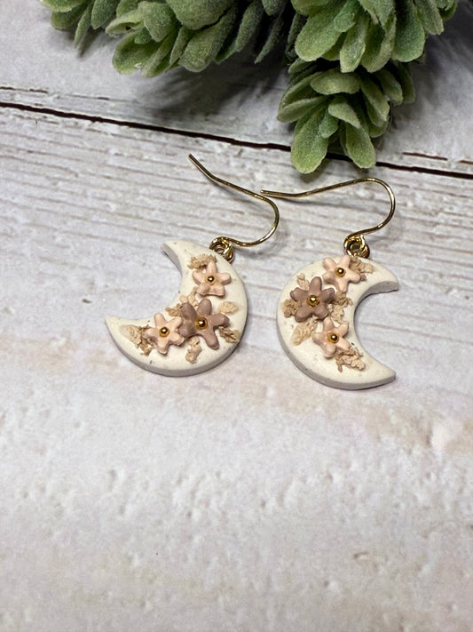 Neutral Moon Floral Earrings