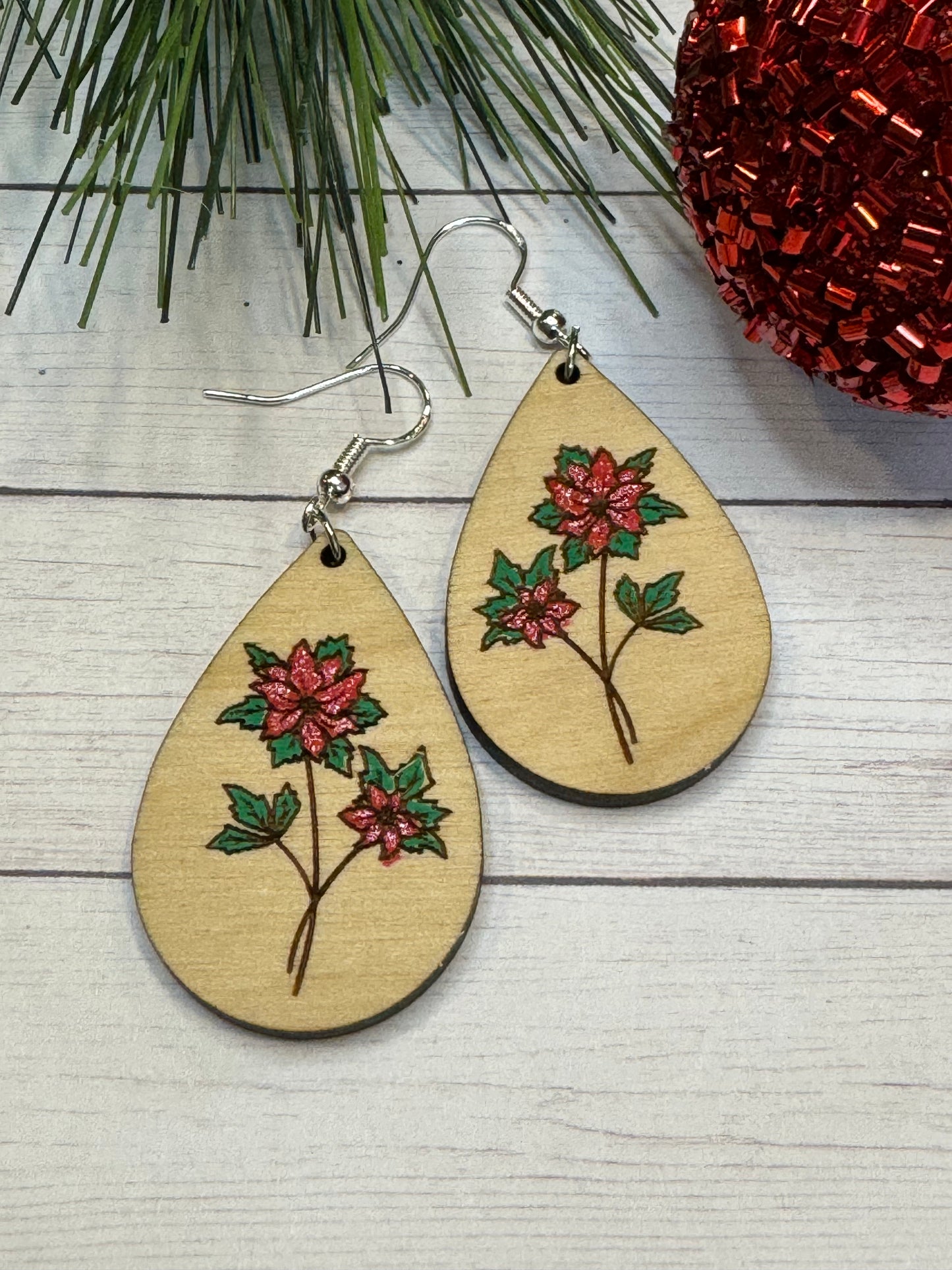 Poinsettia Wood Teardrop